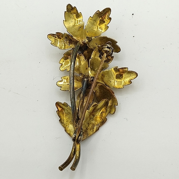 Flower Daisy Posy Bouquet Gold tone Milgrain Brooch Pin Vintage - Picture 8 of 15